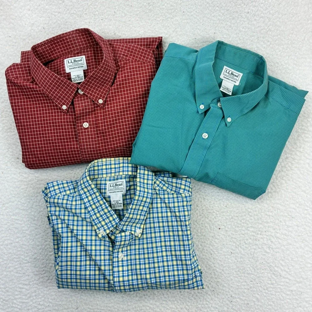 L.L.Bean Button Down Shirts Men's L Red Green Plaid Long Sleeve Casual Lot of 5 - Picture 2 of 16